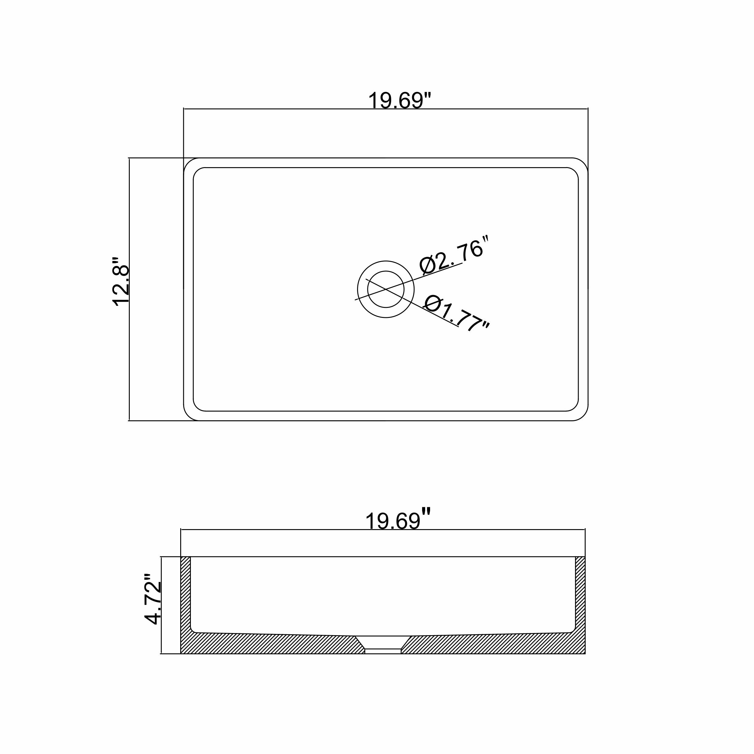 19.68'' Concrete Vessel Rectangular Modern Dark Gray with Patterns Bathroom Sink