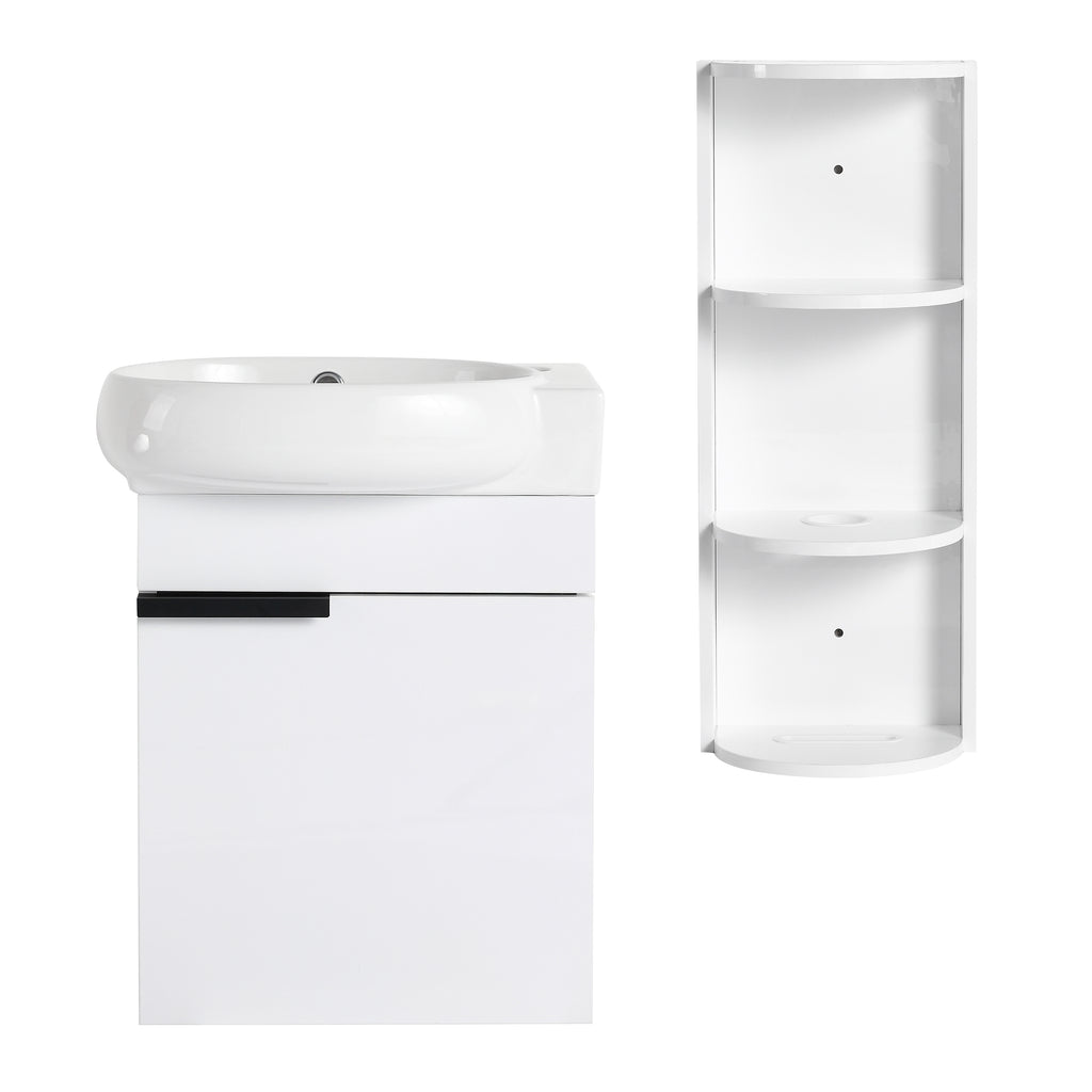 Soft Close Doors Bathroom Vanity With Sink and Storage Rack,16 Inch For Small Bathroom