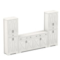 TV Cabinet Set Multifunctional TV Wall, One TV Cabinet and Two Sideboards for Living Room, White, 113.5''L x 15''W x 68''H.