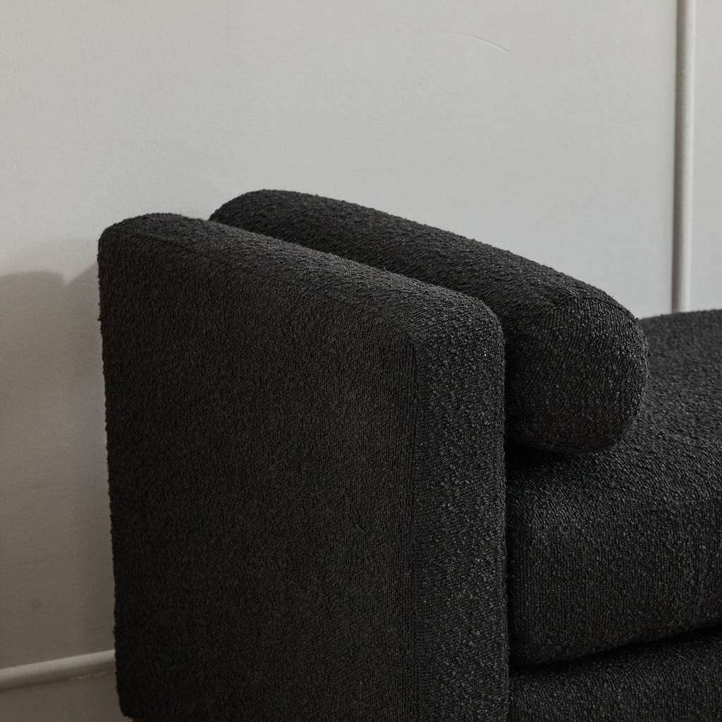 66.34"W Elegant Upholstered Bench,Daybed, Ottoman with Nature Wood Legs & 2 Bolster Pillows for End of Bed, Bedroom, Living Room, Entryway,Black Boucle