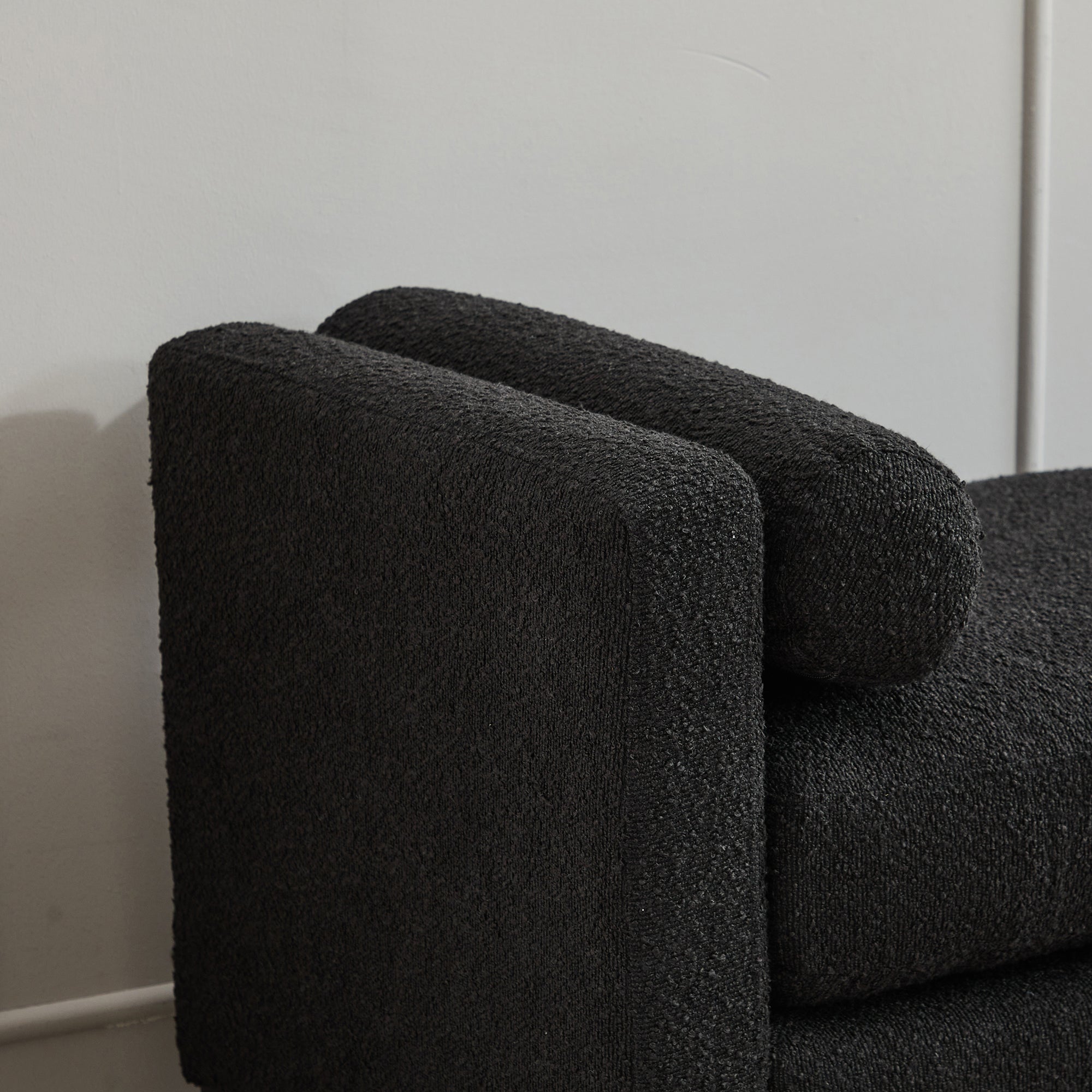 66.34"W Elegant Upholstered Bench,Daybed, Ottoman with Nature Wood Legs & 2 Bolster Pillows for End of Bed, Bedroom, Living Room, Entryway,Black Boucle